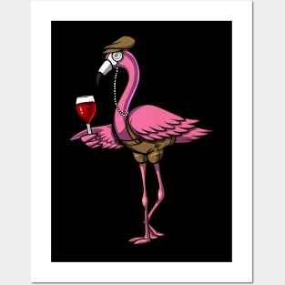 Flamingo Wine Drinking Magical Bird Party Posters and Art